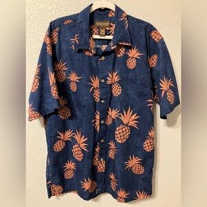 Cooke Street Honolulu Hawaiian Navy Blue and Pineapple Collared Shirt